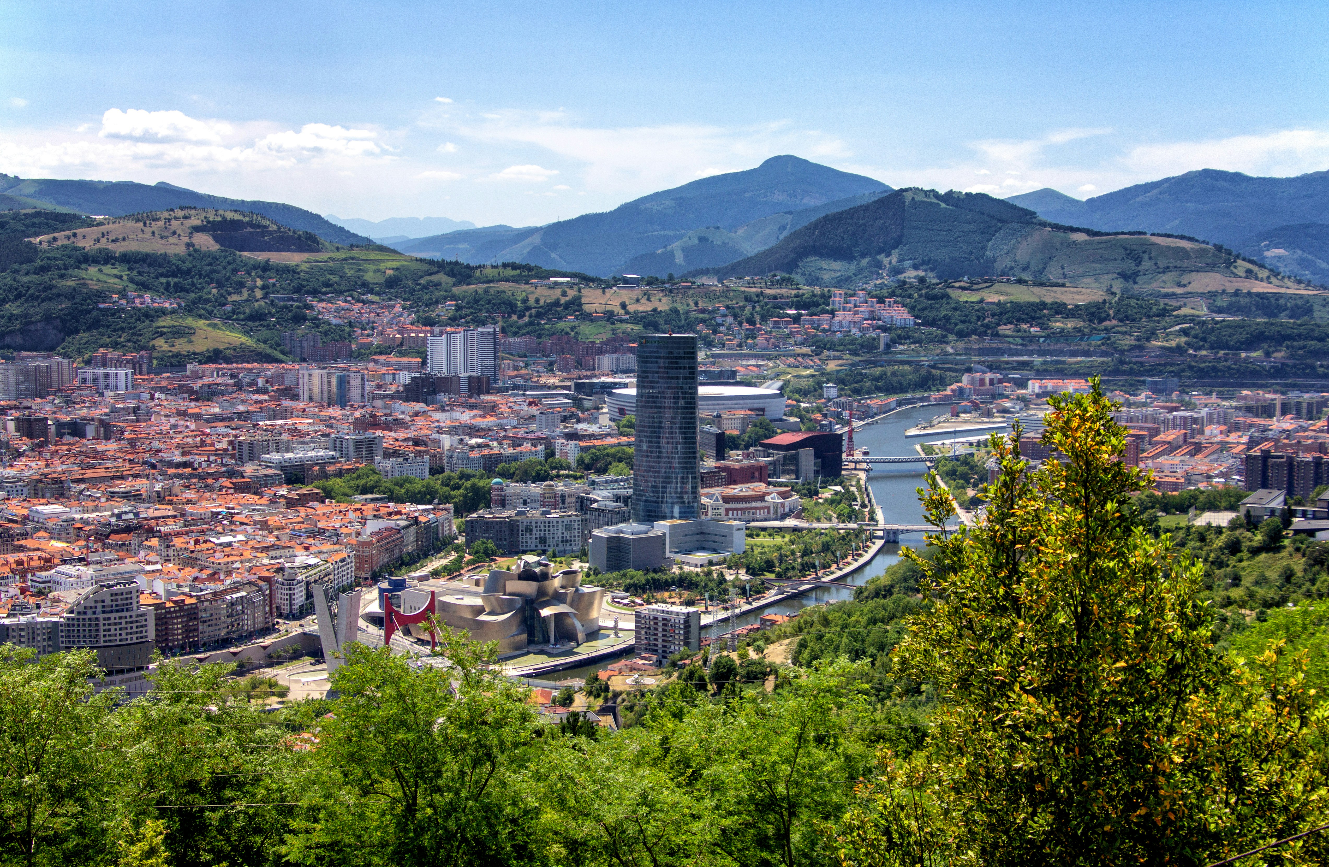 buildings and trees in Bilbao, Spain